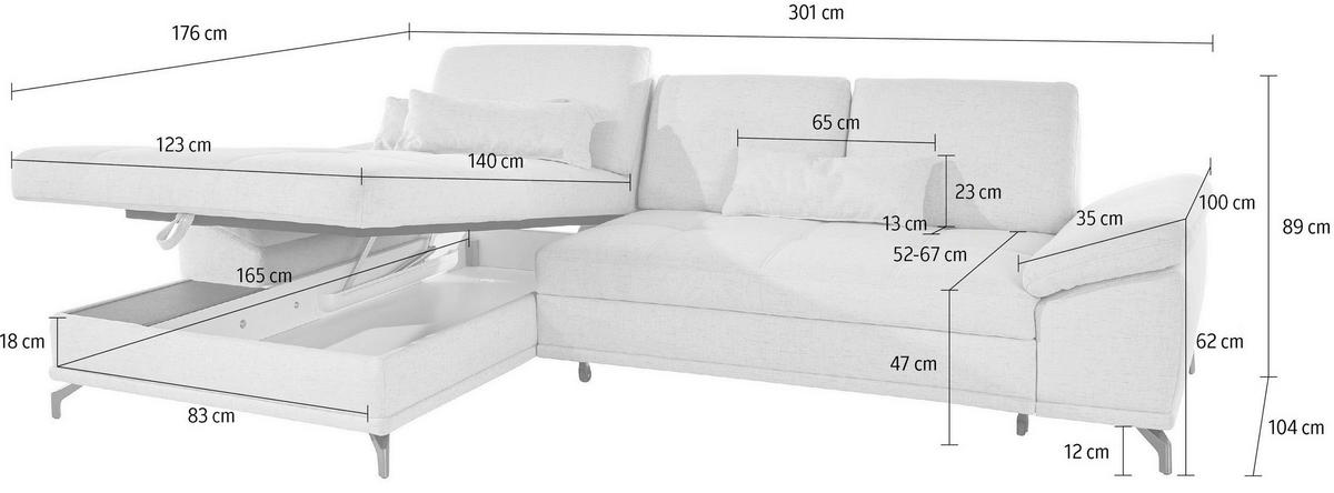 ROHOVÁ SEDAČKA, kůže, antracitová - černá/antracitová, Basics, kov/kůže (176/301cm) - Sit & More