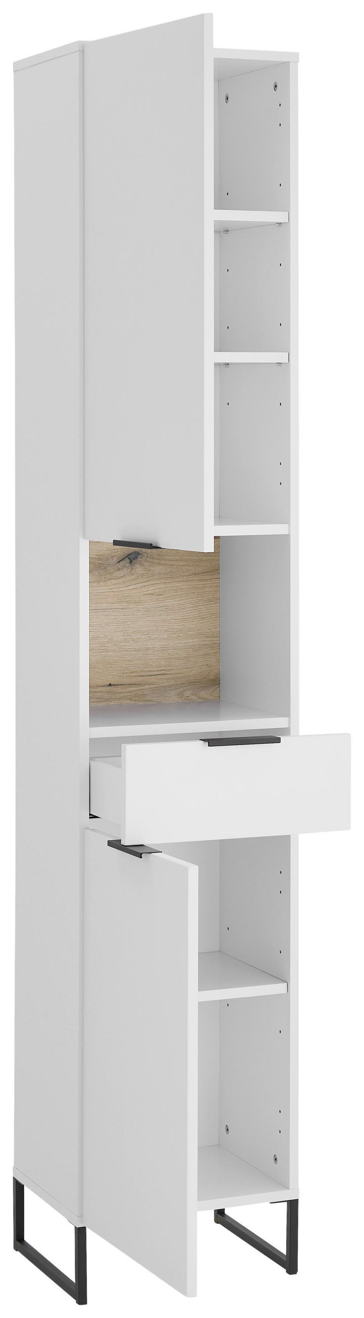 HOCHSCHRANK 38/195/32 cm  - Eichefarben/Schwarz, KONVENTIONELL, Holzwerkstoff/Metall (38/195/32cm) - home24