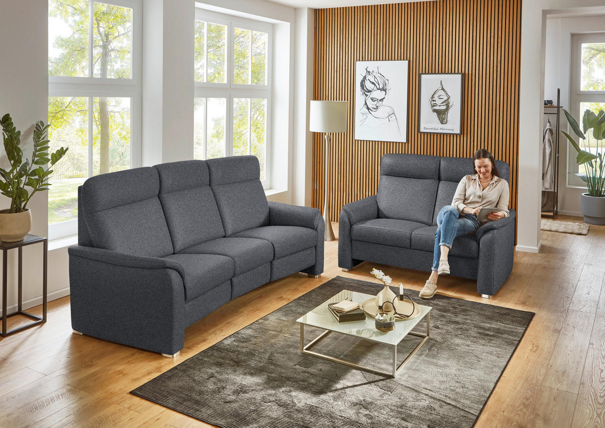 2-SITZER-SOFA  in Flachgewebe Anthrazit  - Anthrazit/Alufarben, KONVENTIONELL, Textil/Metall (156/107/95cm) - Beldomo Comfort