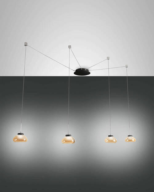 LED-PENDELLEUCHTE Arabella 350/65 cm   - Schwarz, Design, Glas/Metall (350/65cm) - Fabas Luce