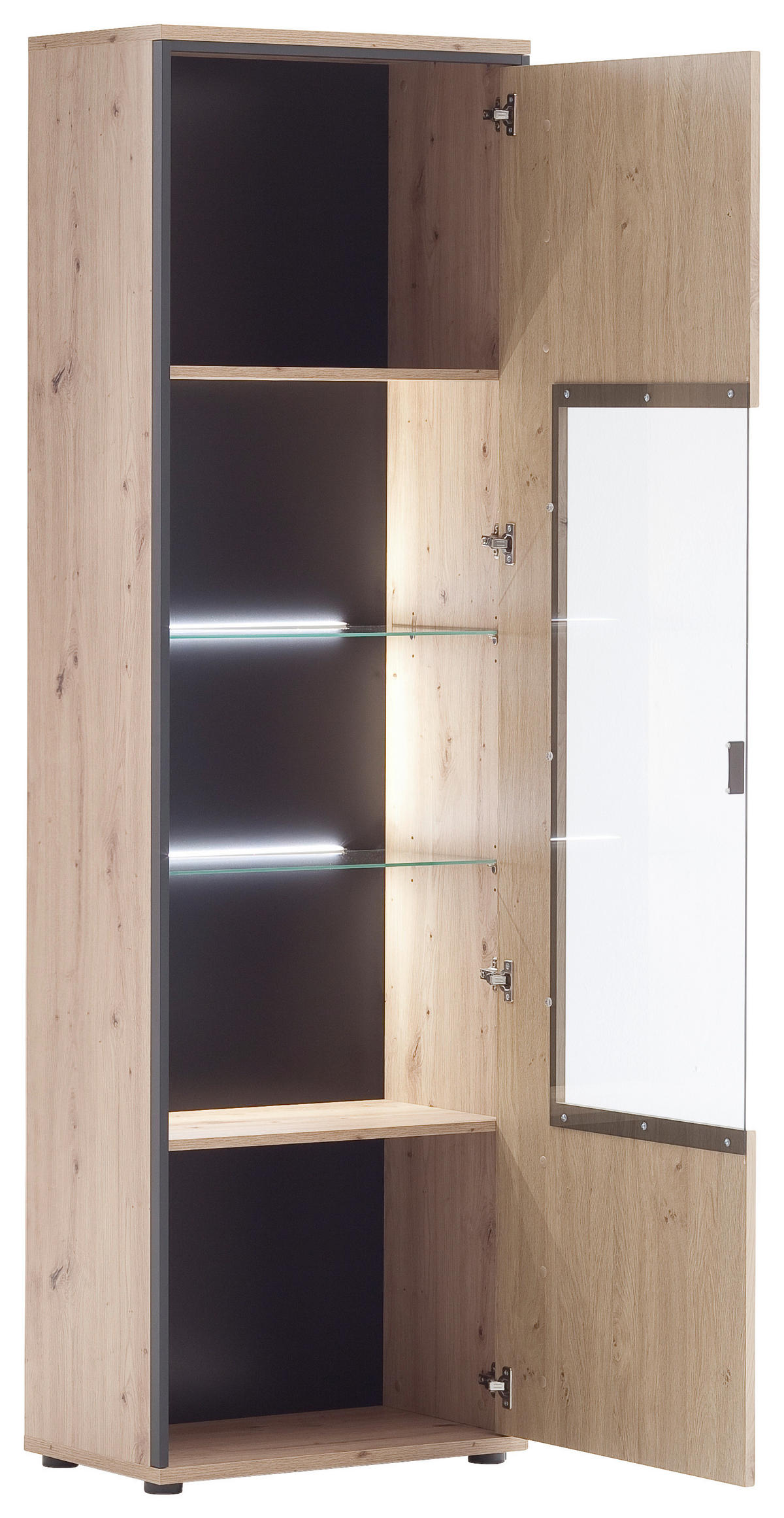 VITRINE  in Anthrazit, Klar, Eichefarben - Klar/Eichefarben, Design, Glas/Holzwerkstoff (63/210/38cm) - MID.YOU