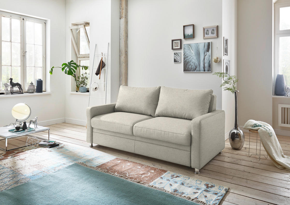 SCHLAFSOFA  in Chenille Naturfarben  - Chromfarben/Naturfarben, KONVENTIONELL, Textil/Metall (186/90/100cm) - Beldomo Style