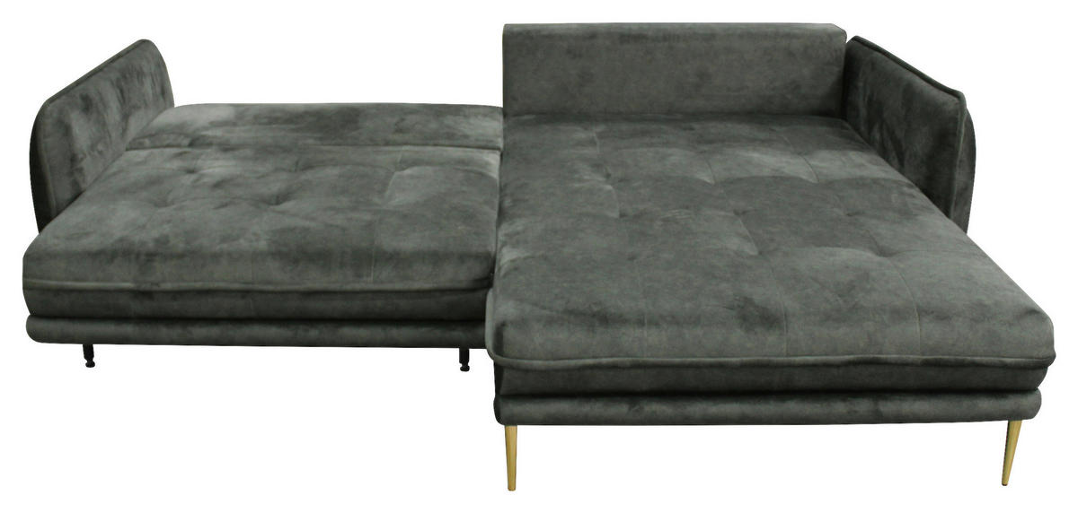 ECKSOFA Grün Velours  - Goldfarben/Grün, Design, Textil/Metall (264/196cm) - MID.YOU