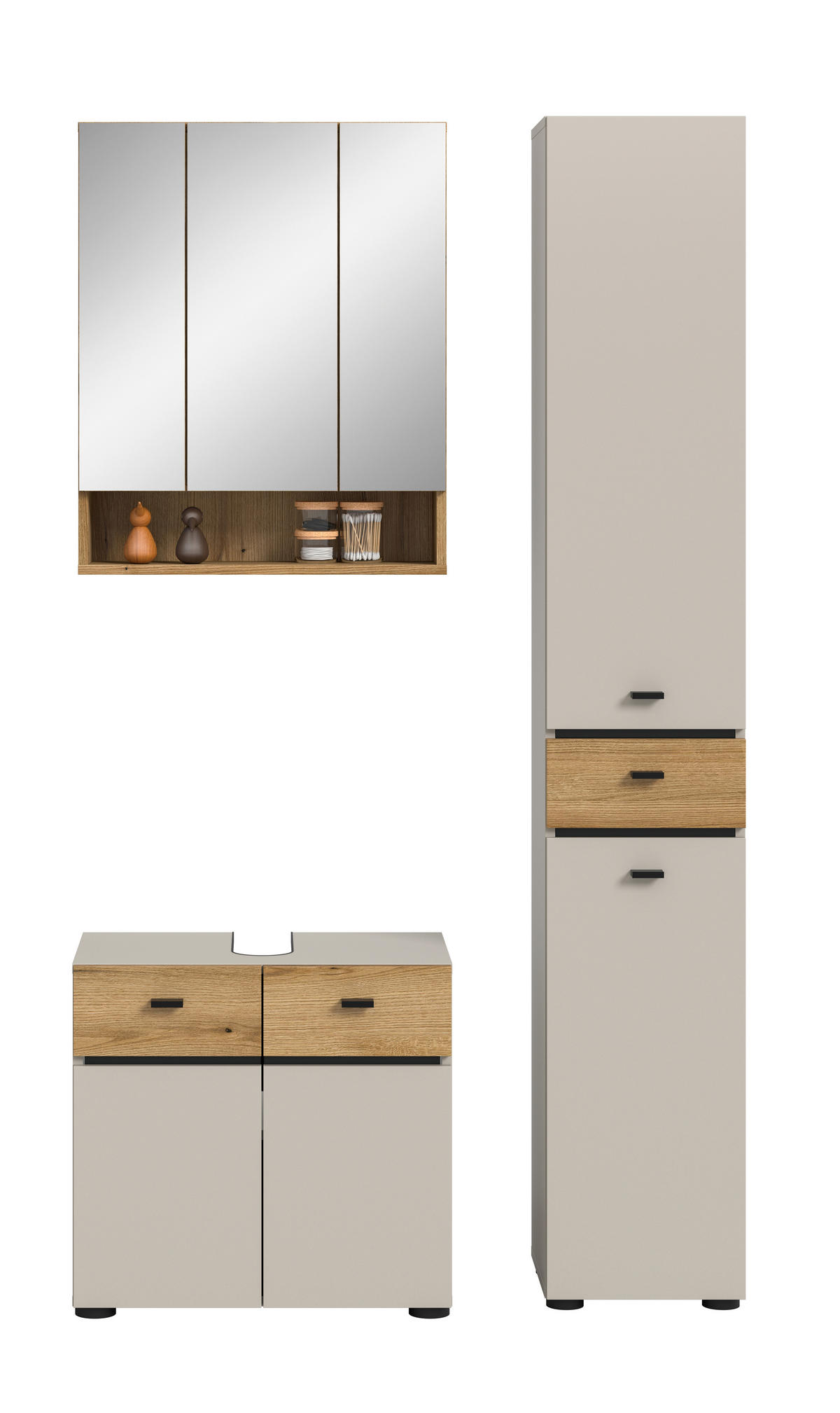 BADEZIMMER 3-teilig  in 92 cm  - Kaschmir/Eichefarben, Trend, Glas/Holzwerkstoff (92cm) - MID.YOU