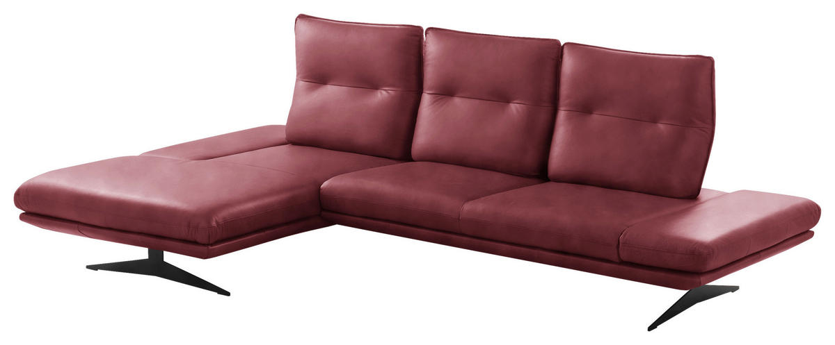 ECKSOFA Kirschrot Echtleder Armteilverstellung, Kopfteilverstellung, Sitztiefenverstellung  - Schwarz/Kirschrot, Design, Leder/Metall (180/291cm) - Celina Home