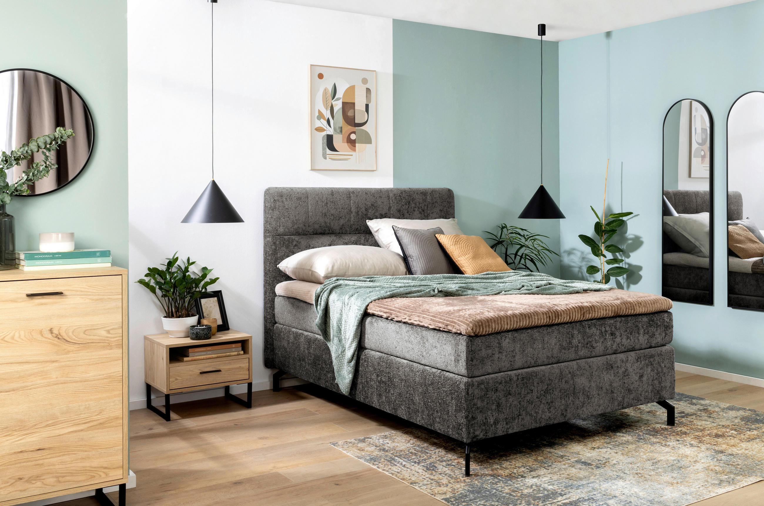 BOXSPRINGBETT 140/200 cm  in Dunkelbraun  - Dunkelbraun/Schwarz, Design, Textil/Metall (140/200cm) - Esposa