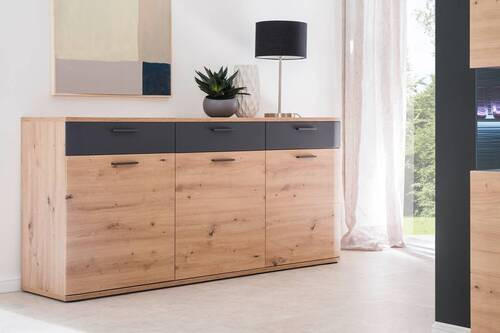 ŠIROKÁ KOMODA, antracitová, barvy dubu, 180/85/43 cm - barvy dubu/černá, Design, kov/kompozitní dřevo (180/85/43cm) - Livetastic