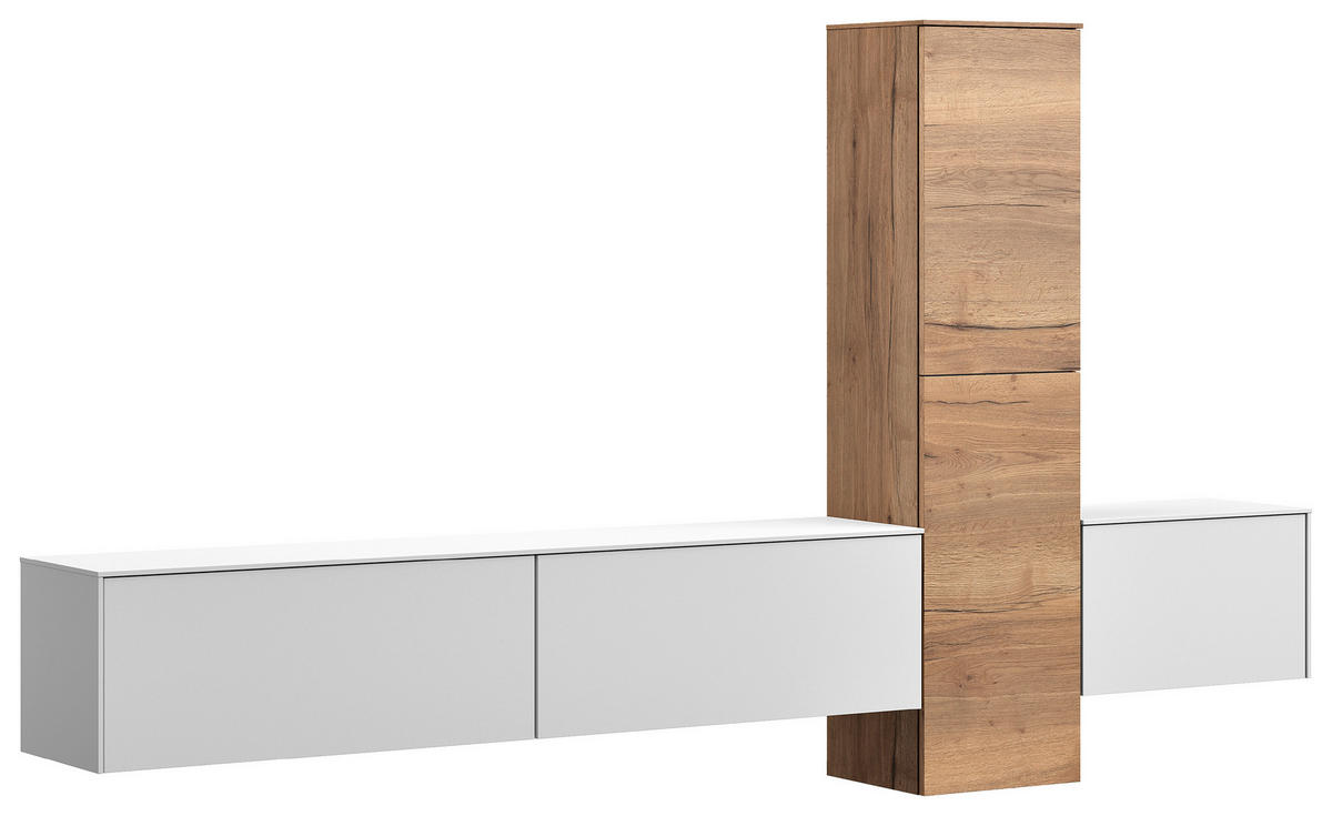 WOHNWAND  in Weiß, Eichefarben  282/160/37 cm  - Eichefarben/Weiß, Design, Holzwerkstoff (282/160/37cm) - Celina Home