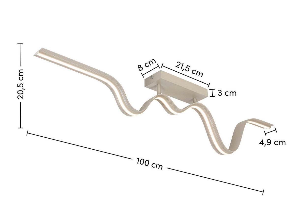 DECKENLEUCHTE 100/8/20,5 cm   - Sandfarben, Trend, Kunststoff/Metall (100/8/20,5cm) - Collet's Monde