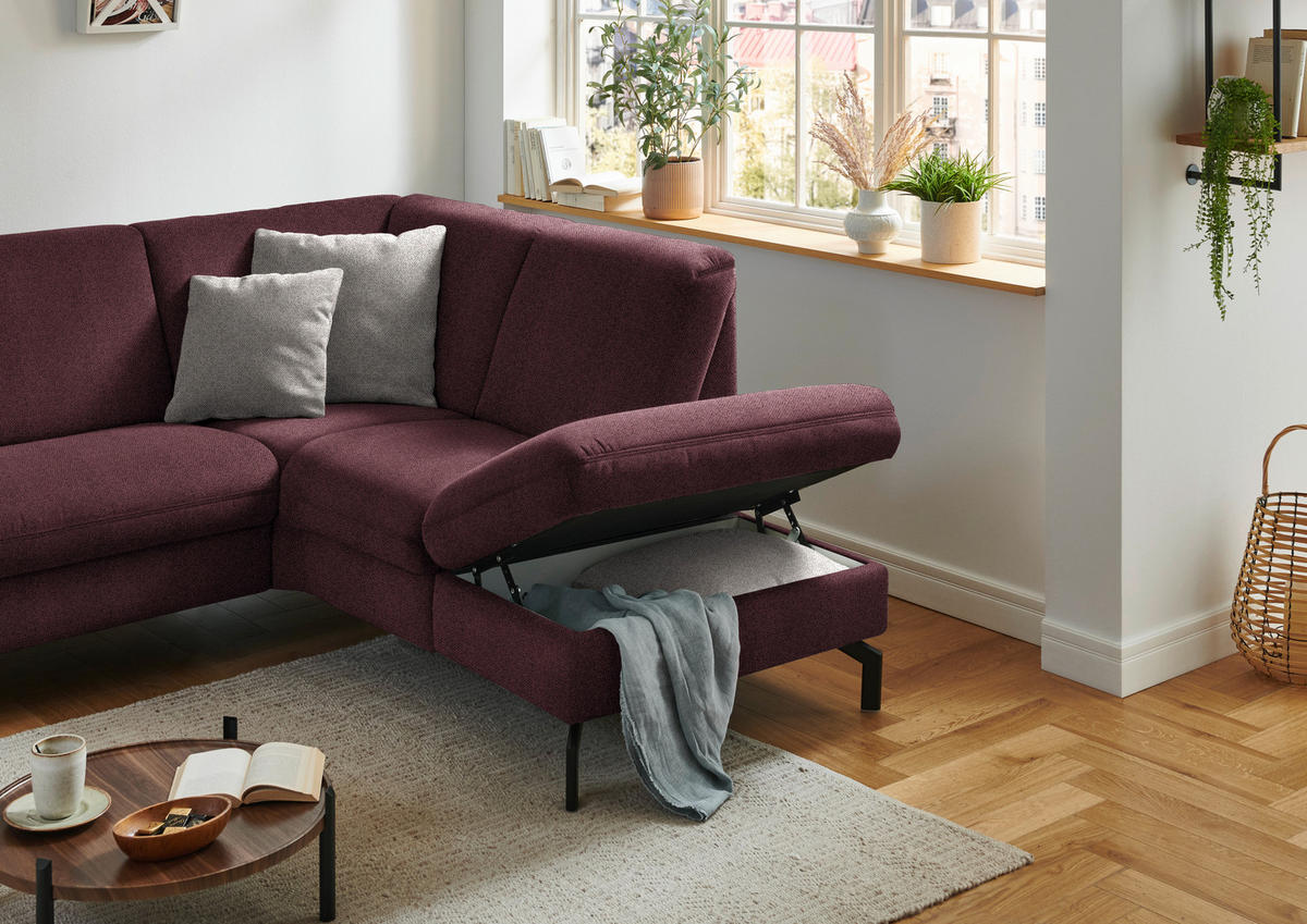 ECKSOFA in Flachgewebe Weinrot  - Weinrot/Schwarz, Konventionell, Textil/Metall (241/190cm) - Beldomo Comfort