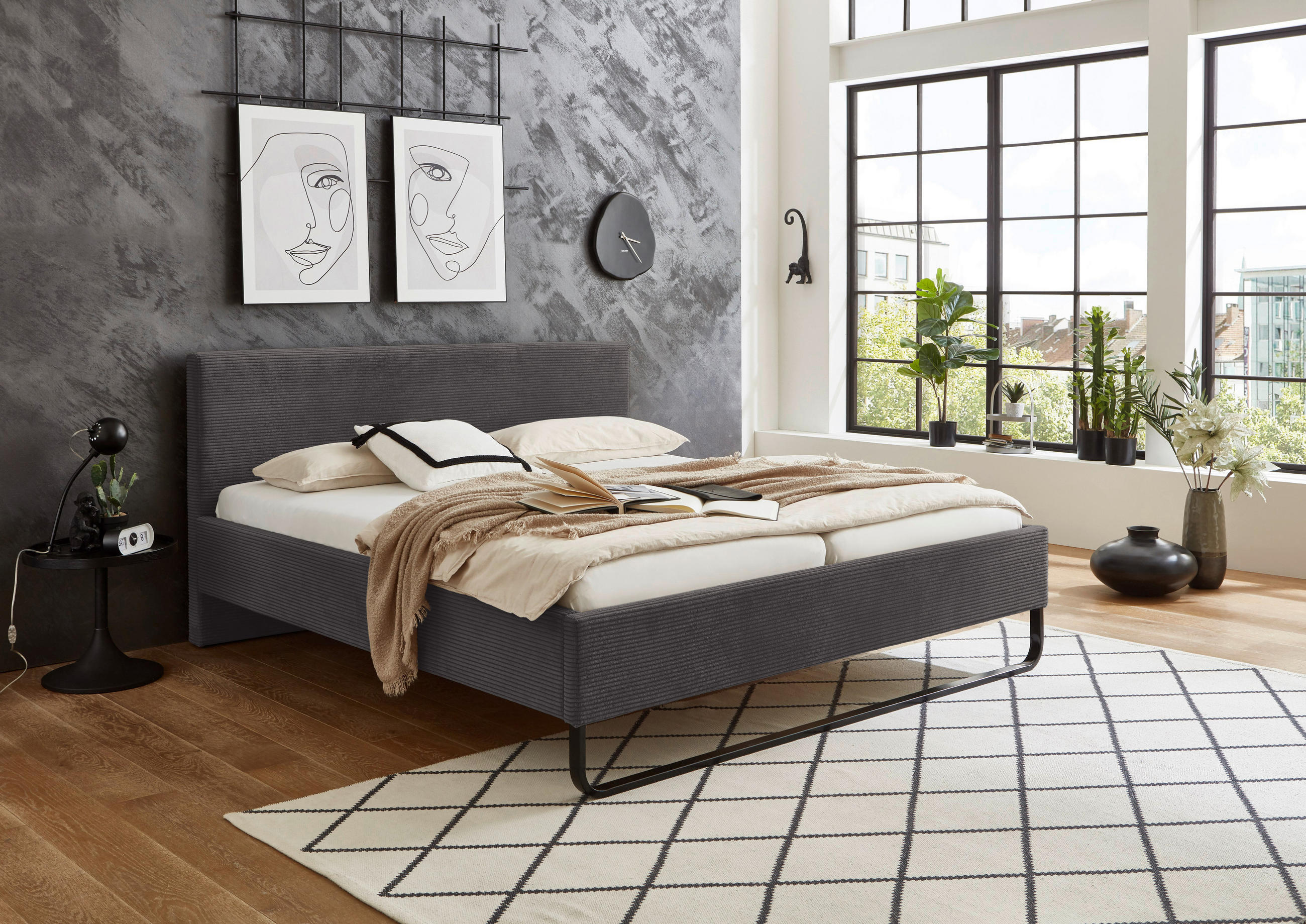 POLSTERBETT Grau 180/200 cm  - Schwarz/Grau, Basics, Textil/Metall (180/200cm) - Xora