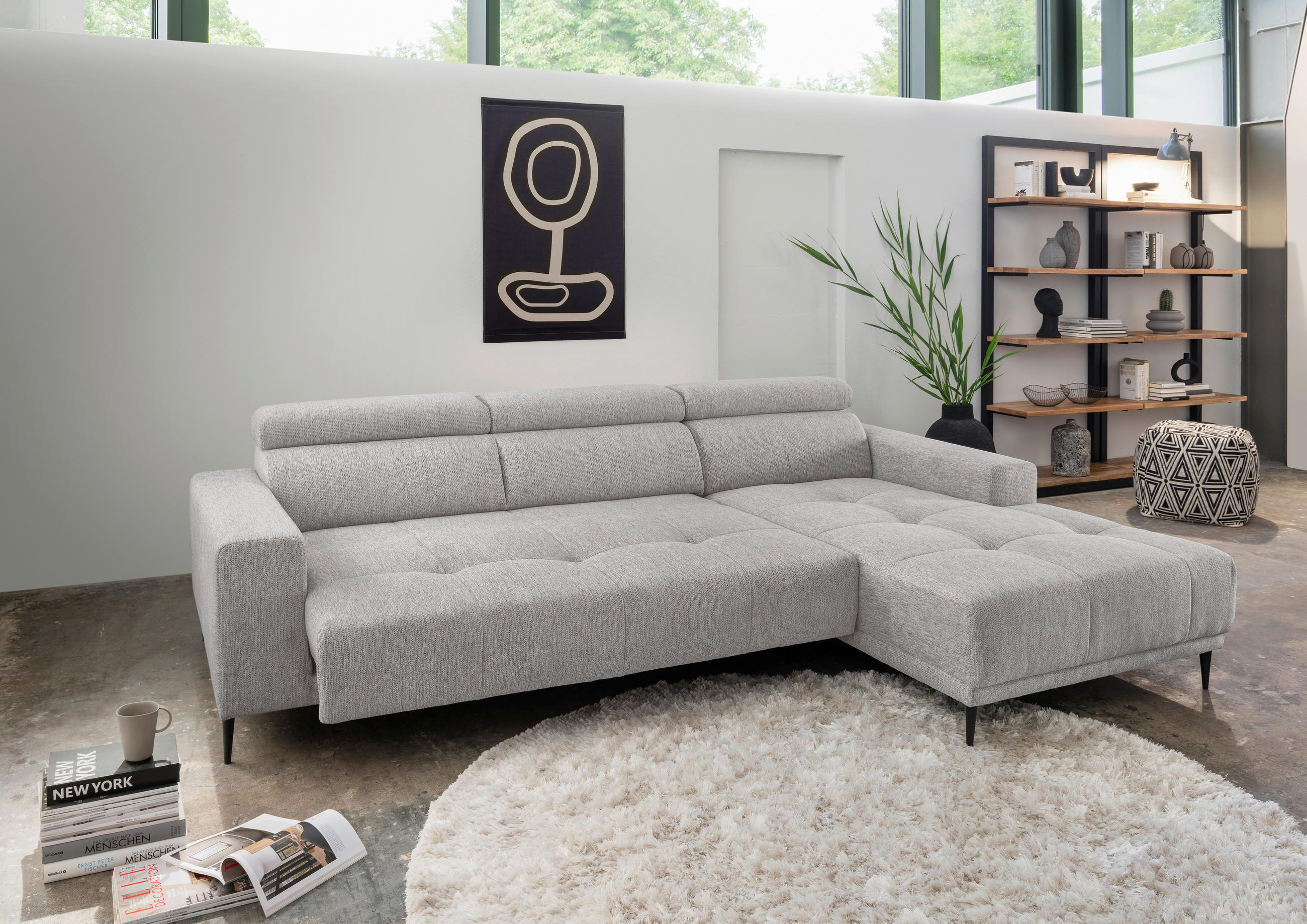 ECKSOFA in Chenille Grau  276/188 cm  - Schwarz/Grau, KONVENTIONELL, Textil/Metall (276/188cm) - Livetastic