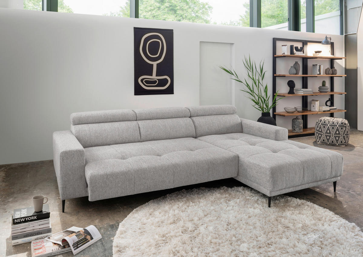 ECKSOFA in Chenille Grau  276/188 cm  - Schwarz/Grau, KONVENTIONELL, Textil/Metall (276/188cm) - Livetastic