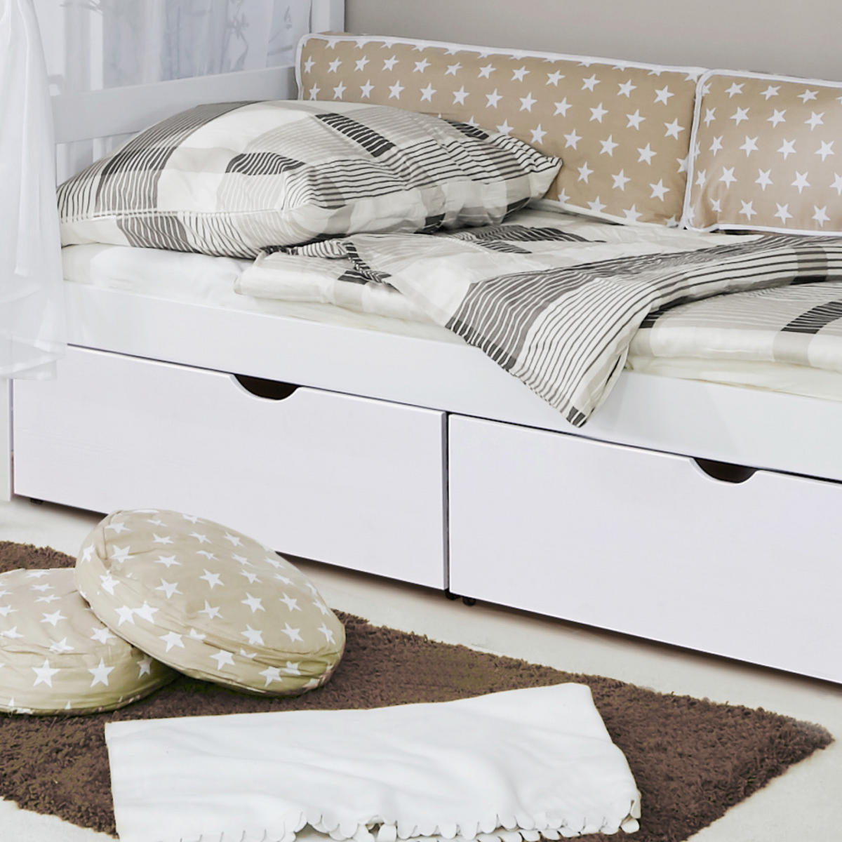 HIMMELBETT 90/200 cm  in Weiß, Beige  - Beige/Weiß, MODERN, Holz (90/200cm) - MID.YOU