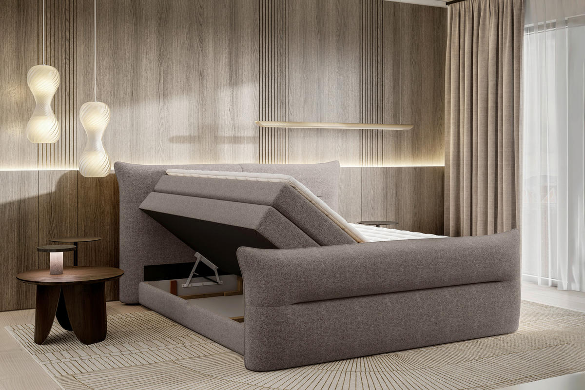 BOXSPRINGBETT 180/200 cm  in Greige  - Greige/Schwarz, Design, Kunststoff/Textil (180/200cm) - Chameo