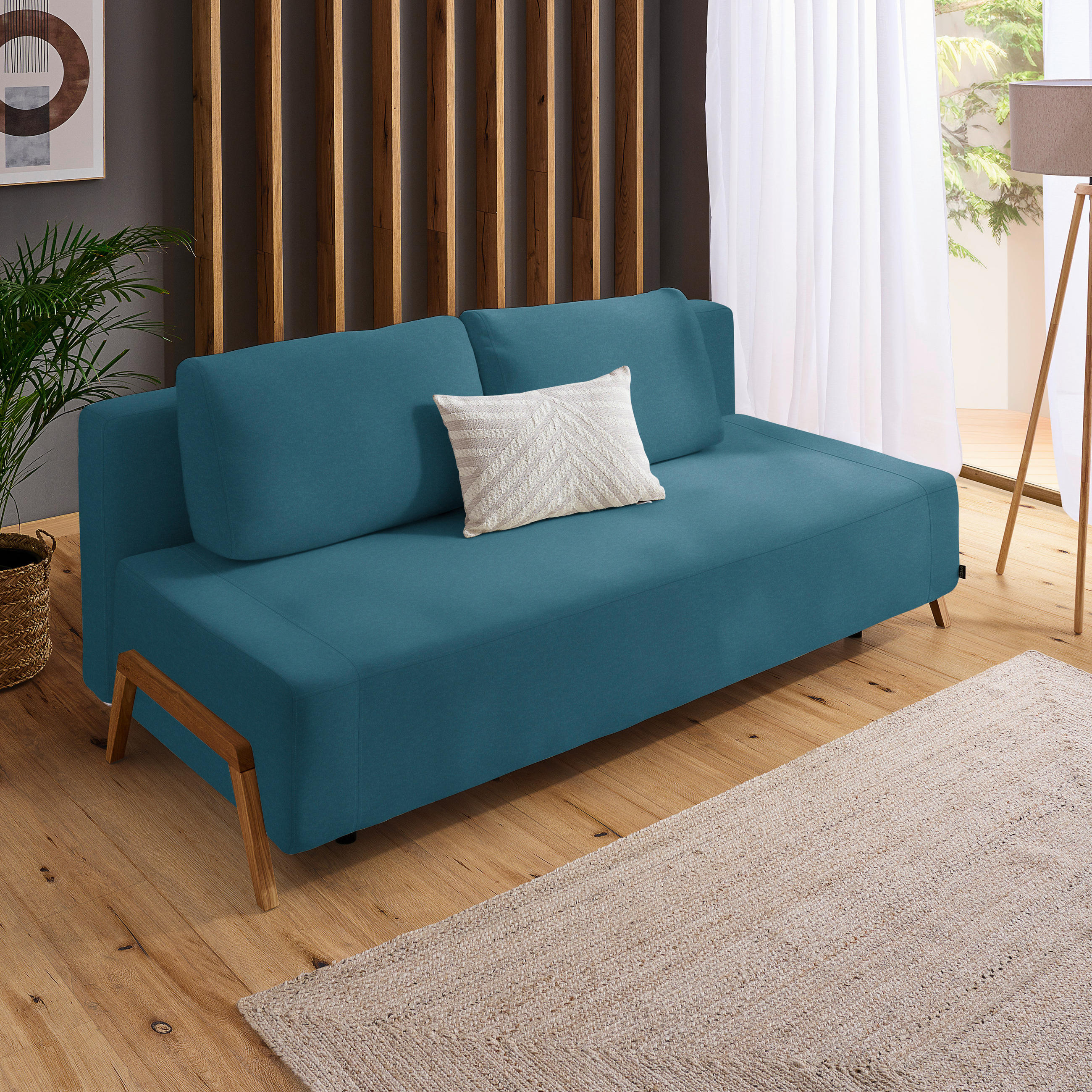 SCHLAFSOFA Mikrofaser Blau  - Blau/Naturfarben, Design, Holz/Textil (211/88/102cm) - Niels Andersson