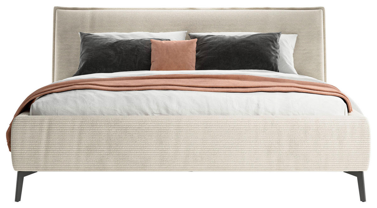 POLSTERBETT gepolstertes Kopfteil 160/200 cm  in Creme  - Creme/Schwarz, Design, Textil/Metall (160/200cm) - Lomoco