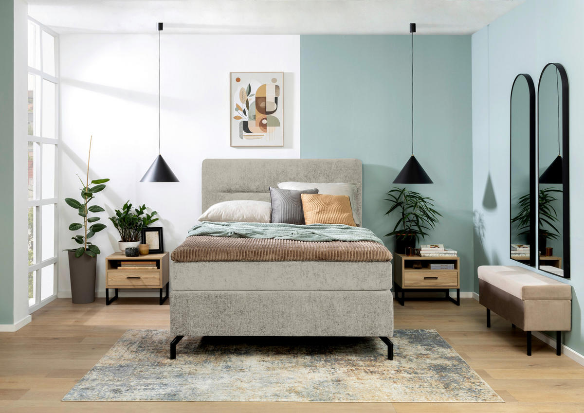 BOXSPRINGBETT 140/200 cm  in Hellgrau  - Hellgrau/Schwarz, Design, Textil/Metall (140/200cm) - Esposa