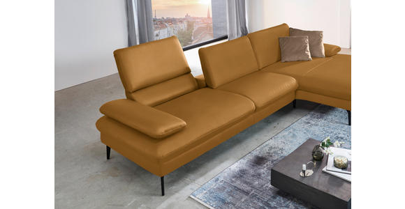 ECKSOFA in Echtleder Currygelb 325/157 cm - Currygelb/Schwarz, Design, Leder/Metall (325/157cm) - Dieter Knoll