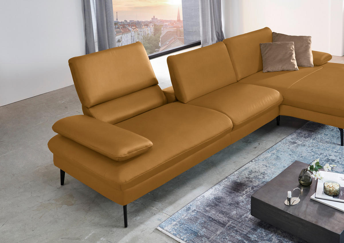 ECKSOFA in Echtleder Currygelb  - Currygelb/Schwarz, Design, Leder/Metall (325/157cm) - Dieter Knoll