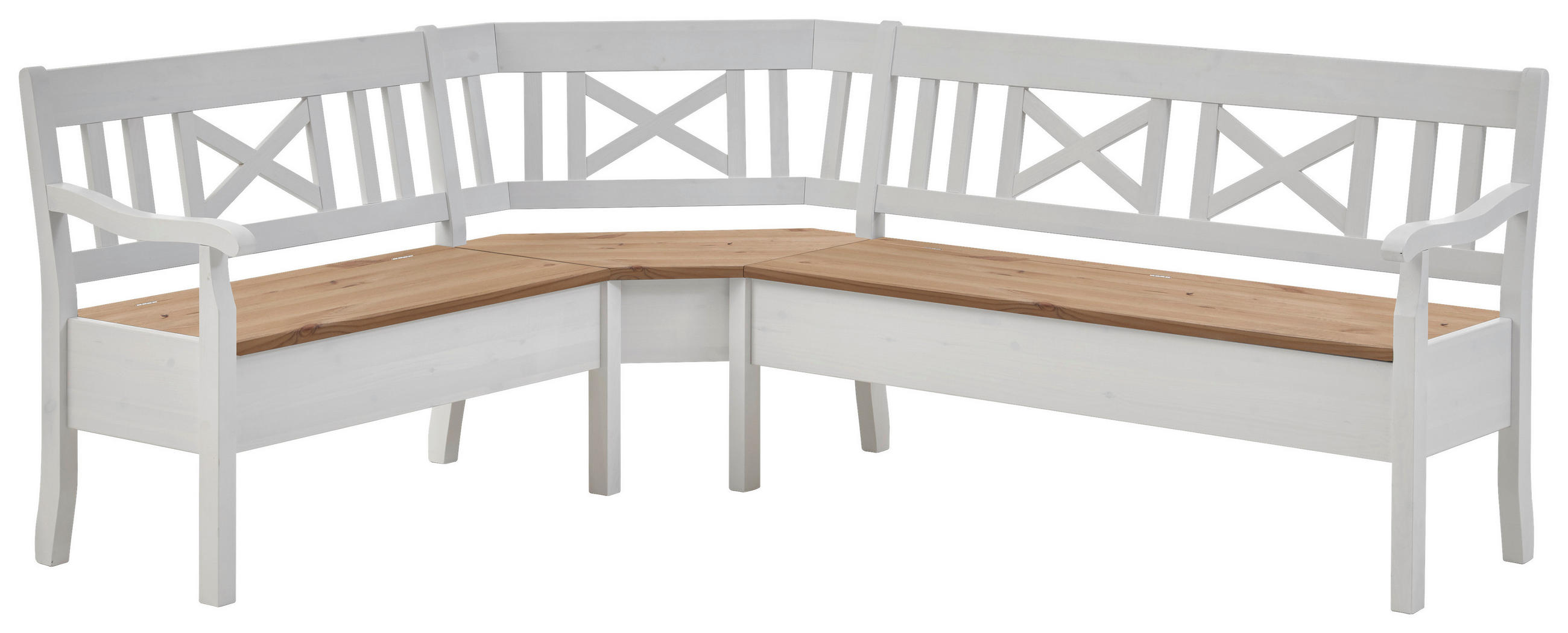 ECKBANK 213/170 cm Weiß, Laugenfarbig Kiefer massiv   - Laugenfarbig/Weiß, ROMANTIK / LANDHAUS, Holz (213/170cm) - Boxxx