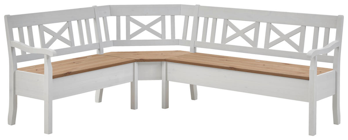 ECKBANK 213/170 cm Weiß, Laugenfarbig Kiefer massiv   - Laugenfarbig/Weiß, ROMANTIK / LANDHAUS, Holz (213/170cm) - Boxxx