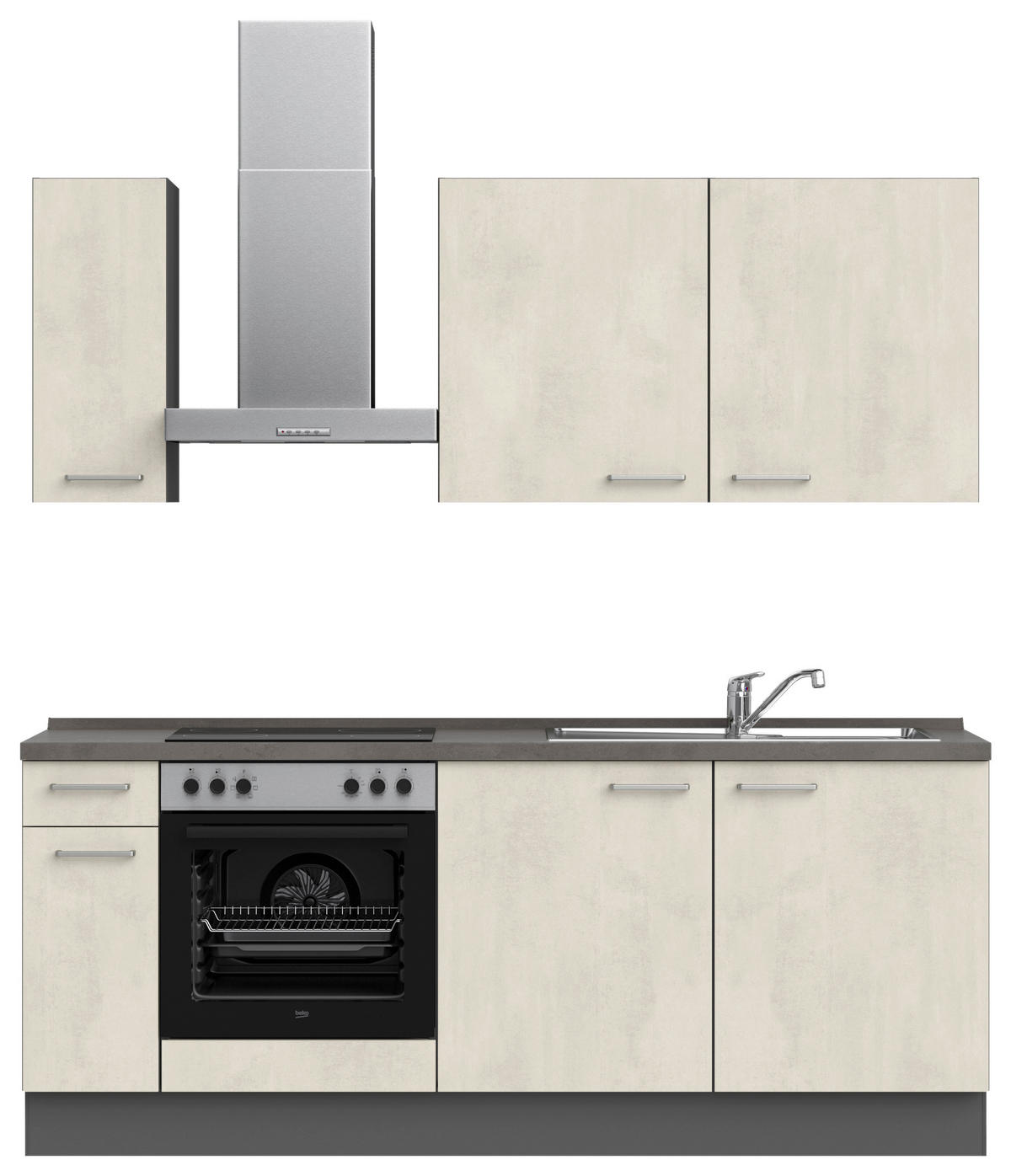 KÜCHENLEERBLOCK Riva 210 cm  in Weiß, Schieferfarben  - Schieferfarben/Edelstahlfarben, MODERN, Holzwerkstoff/Metall (210cm) - Nobilia