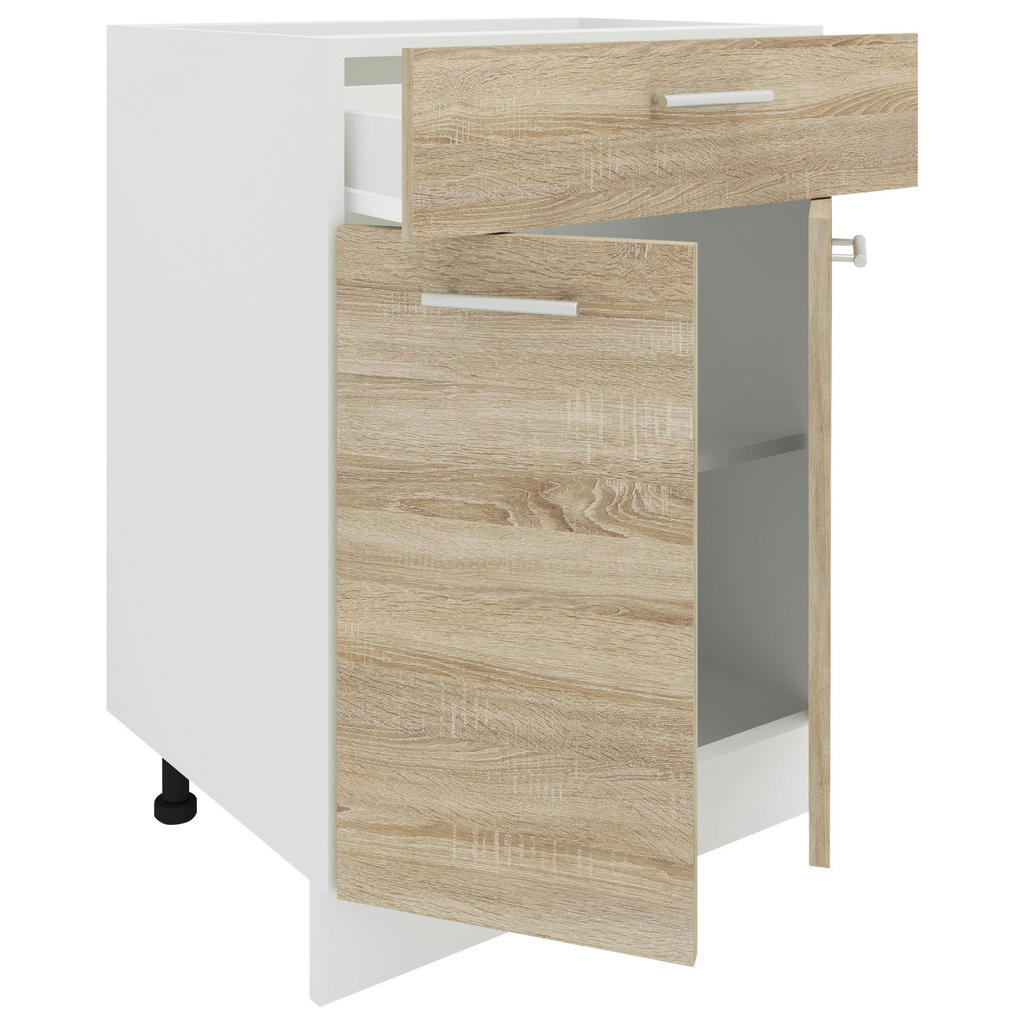 Thumbnail - Mid.you Küchenunterschrank, Weiß, Sonoma Eiche, Metall, 1 Fächer, 1 Schubladen, 60x82x46 cm, individuell planbar, Küchen...