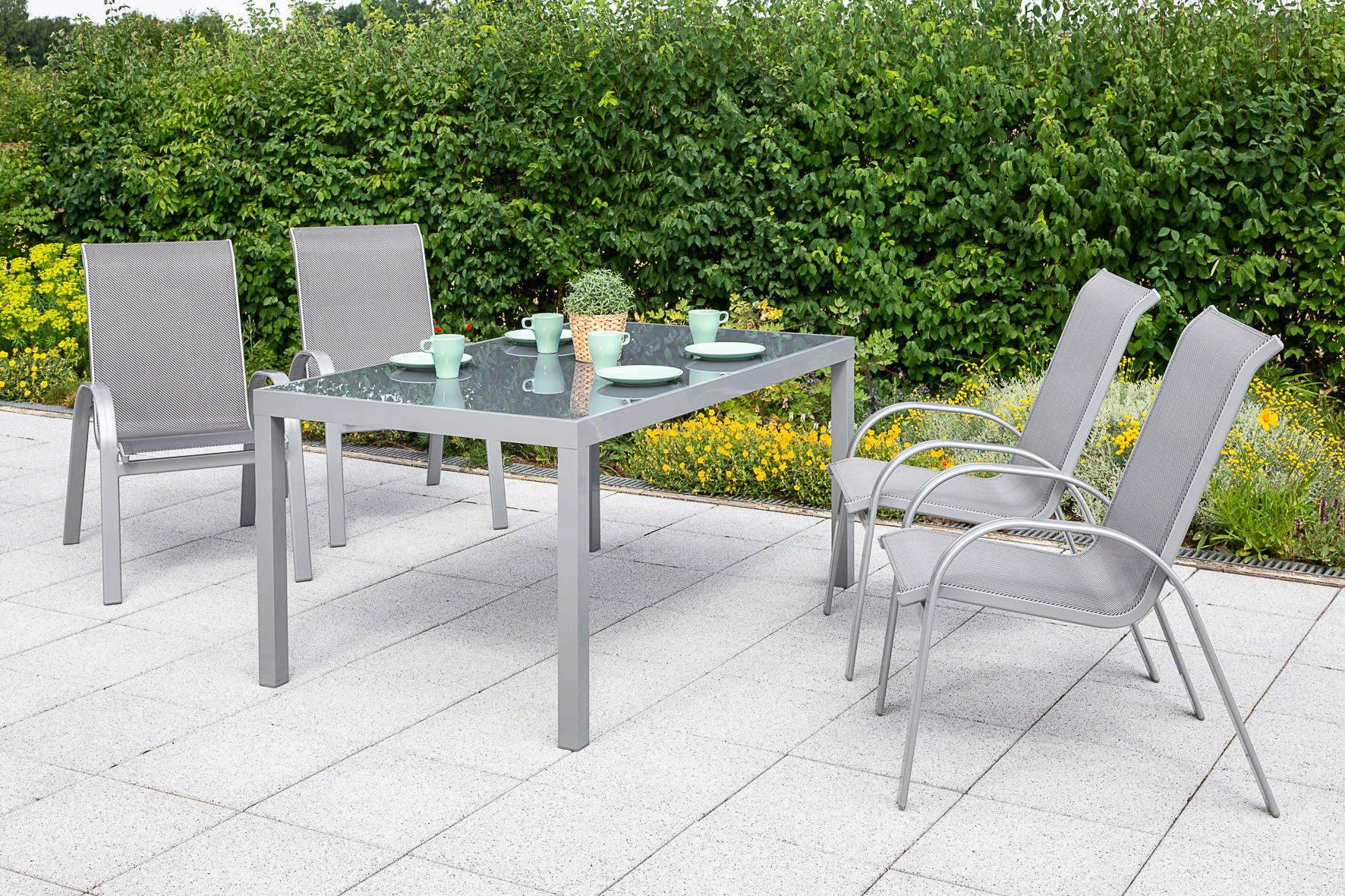 GARTENSET Aluminium - Silberfarben/Braun, MODERN, Textil/Metall - Gardenson