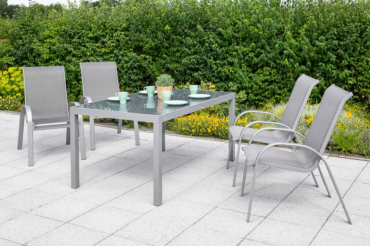 GARTENSET Aluminium  - Silberfarben/Braun, MODERN, Textil/Metall - Gardenson