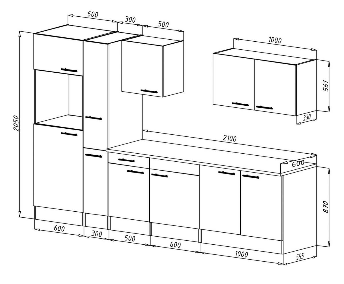 KÜCHENLEERBLOCK 300/205/60 cm   in Schwarz, Eichefarben  - Eichefarben/Silberfarben, Basics, Holzwerkstoff/Metall (300/205/60cm) - Respekta