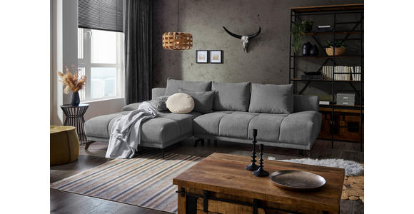 ECKSOFA in Chenille Grau, Dunkelgrau  - Dunkelgrau/Schwarz, MODERN, Textil/Metall (182/290cm) - Hom`in