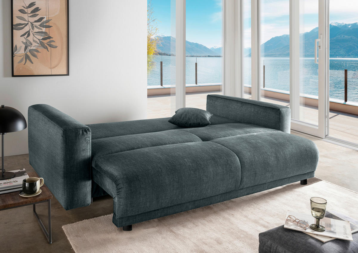 SCHLAFSOFA in Velours Blau  - Blau/Schwarz, Modern, Kunststoff/Textil (245/86/126cm) - Livetastic