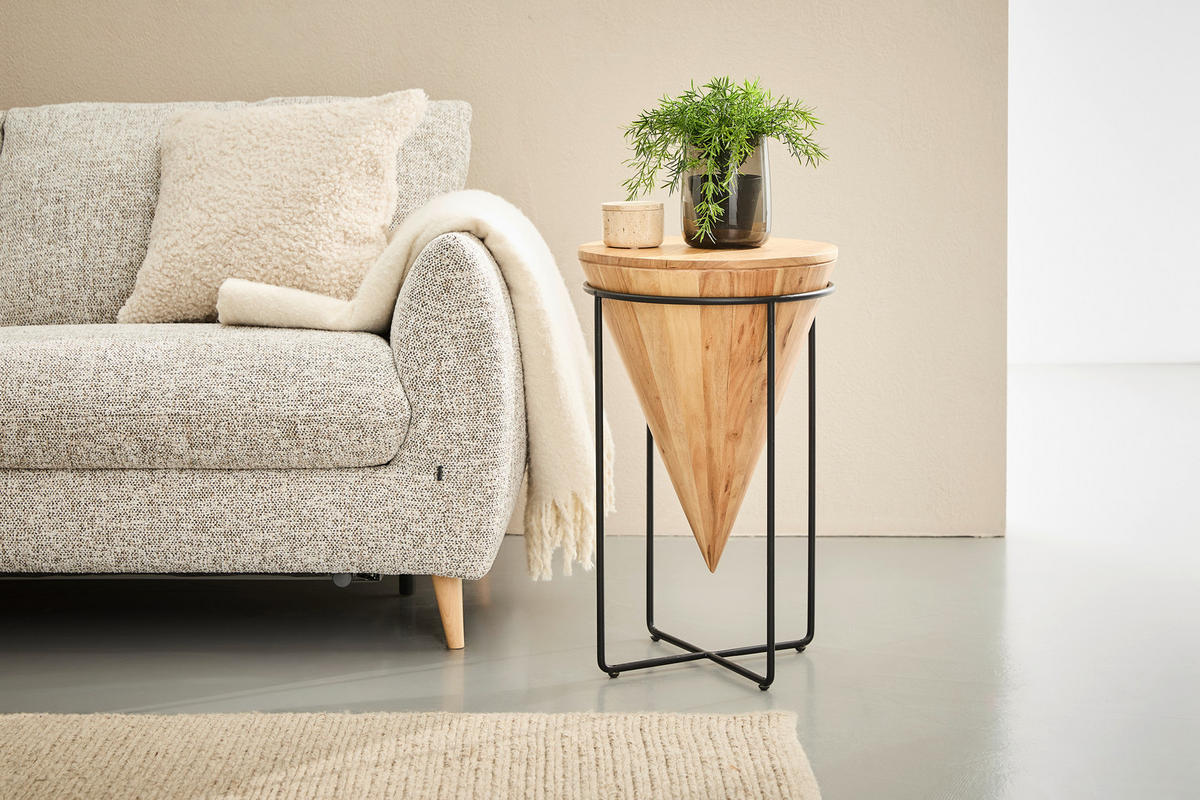 BEISTELLTISCH 41/41/66 cm Akazie vollmassiv Schwarz, Akaziefarben rund  - Schwarz/Akaziefarben, LIFESTYLE, Holz/Metall (41/41/66cm) - Landscape