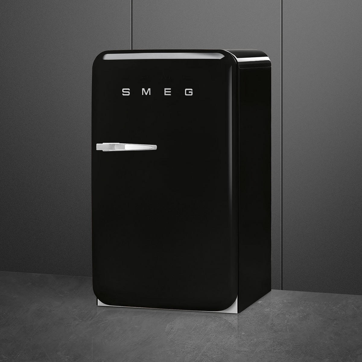 KÜHLSCHRANK 54.5/97/70.1 cm  - Chromfarben/Schwarz Hochglanz, Basics, Glas/Metall (54.5/97/70.1cm) - SMEG