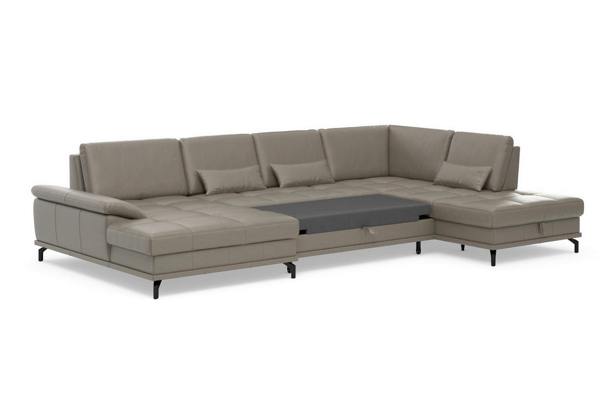 WOHNLANDSCHAFT COSTELLO E Grau Kombination Echtleder/Stoff Mikrofaser  - Schwarz/Grau, Basics, Leder/Textil (176/363/223cm) - Sit & More