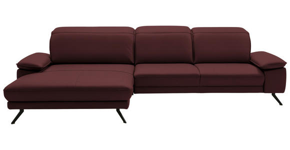 ECKSOFA Dieter Knoll in Echtleder Brombeere  193/332 cm  - Brombeere/Schwarz, Design, Leder/Metall (193/332cm) - Dieter Knoll