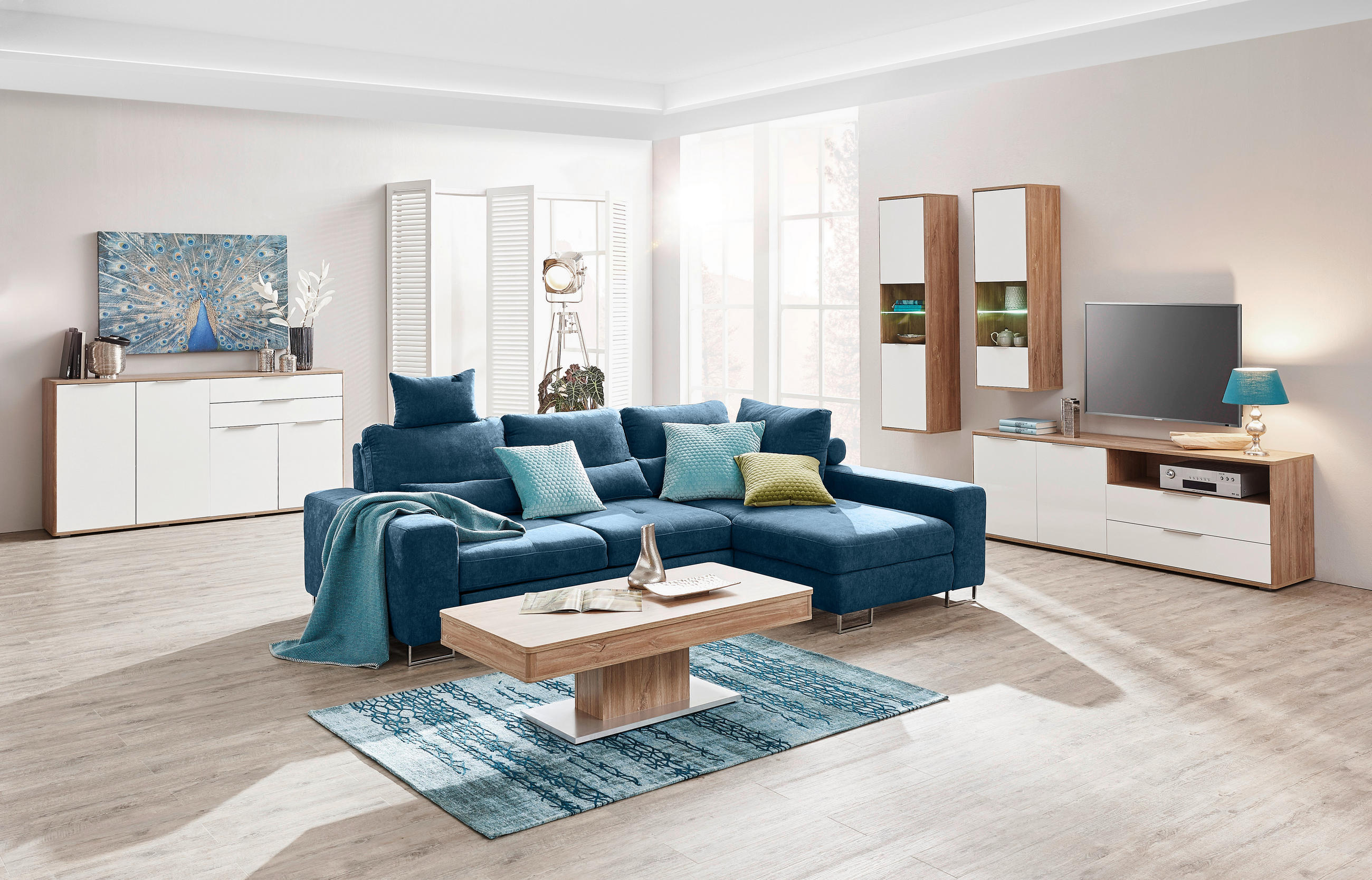 ECKSOFA Blau Flachgewebe  - Blau, Design, Textil/Metall (260/188cm) - Hom`in