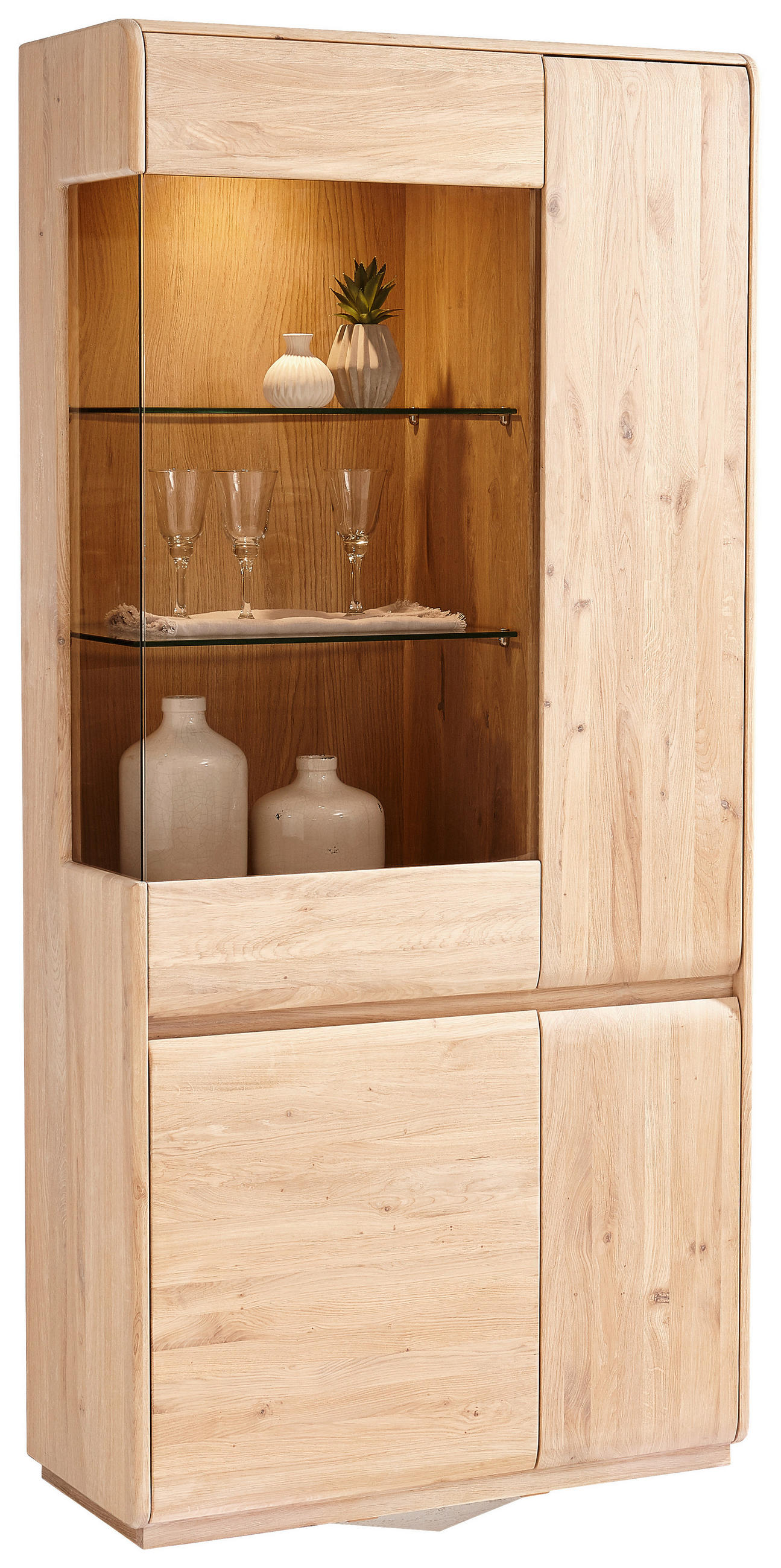 VITRINE Asteiche massiv Eichefarben Einlegeboden - Eichefarben, Natur, Glas/Holz (95/201/41cm) - Linea Natura