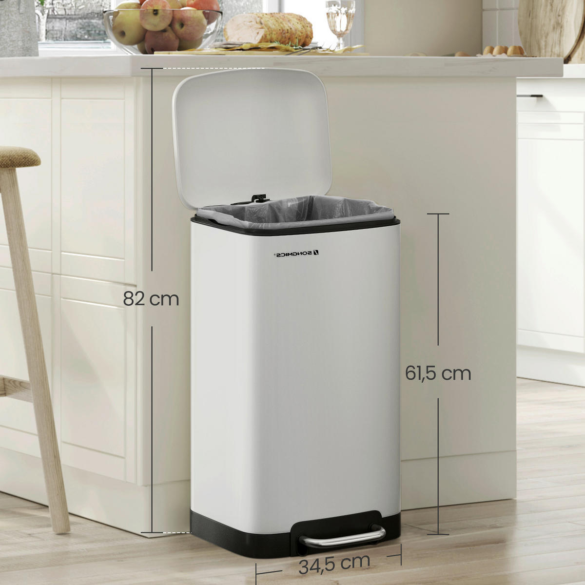 ABFALLSAMMLER 30 L  - Schwarz/Weiß, Basics, Kunststoff/Metall (34,5/62/32,5cm)