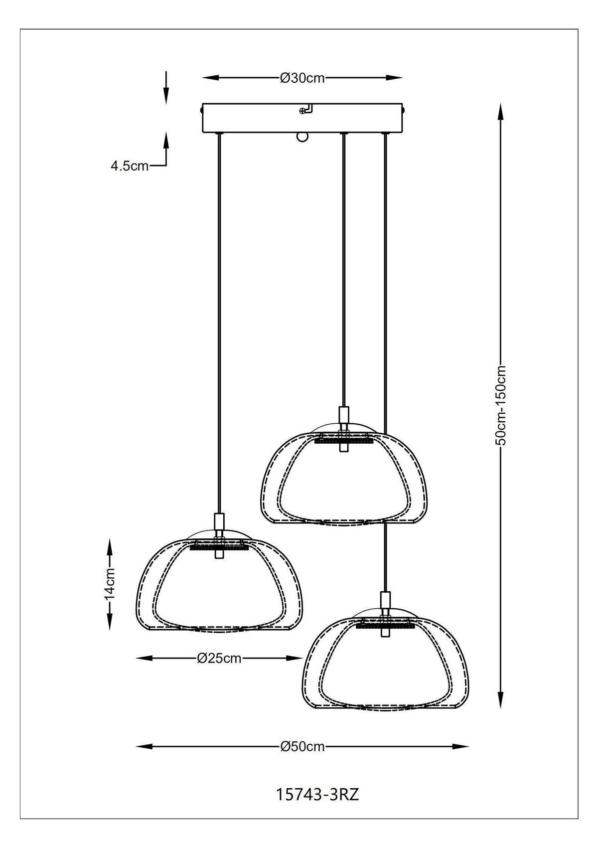 LED-HÄNGELEUCHTE 50/150 cm  - Transparent/Goldfarben, Design, Glas/Kunststoff (50/150cm) - Globo