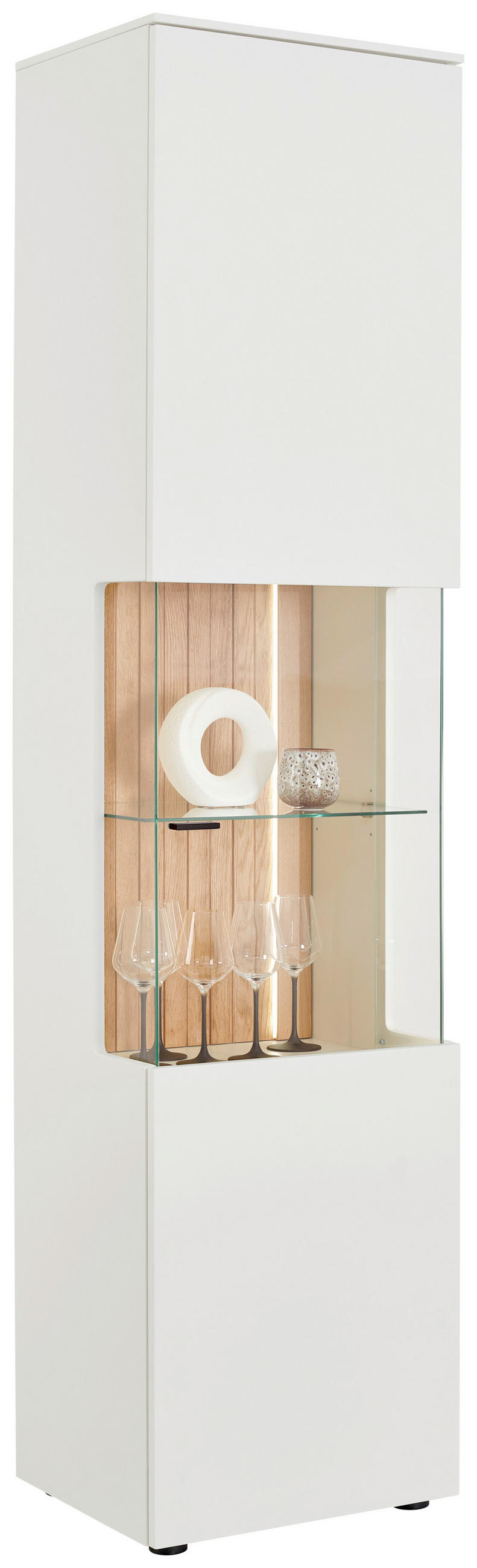 VITRINE Weiss, Eichefarben 50/202,8/42 cm - Weiss/Eichefarben, Design, Glas/Holz (50/202,8/42cm) - Novel