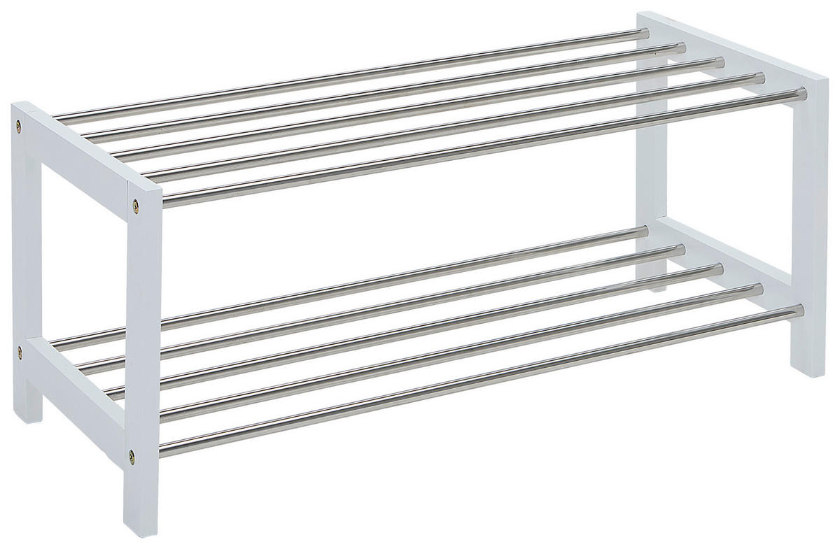 SCHUHREGAL Silberfarben, Weiß  - Silberfarben/Weiß, Basics, Holzwerkstoff/Metall (77,5/32/34cm) - Carryhome