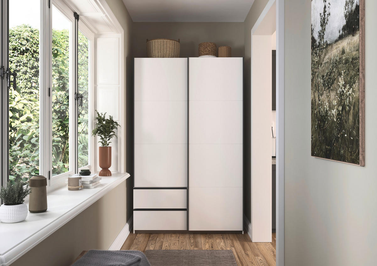 SCHWEBETÜRENSCHRANK in Weiss  - Weiss/Grau, Modern, Holzwerkstoff (131/210/59cm) - Rauch Möbel
