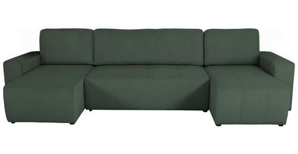 Wohnlandschaft inkl. Funktion Dunkelgrün Cord  - Dunkelgrün/Schwarz, KONVENTIONELL, Textil (146/317/146cm) - Xora