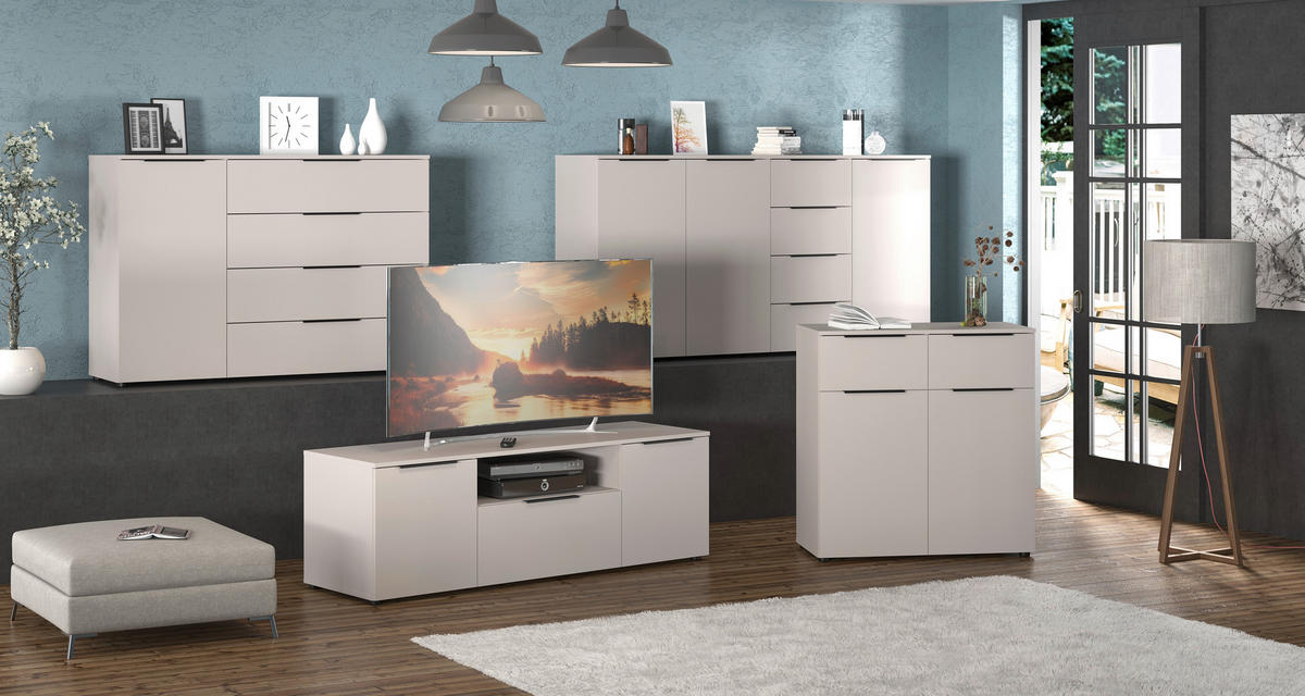 KOMMODE , 91/93/42 cm, 2 Schublade(n)  - Kaschmir/Schwarz, KONVENTIONELL, Holzwerkstoff/Kunststoff (91/93/42cm) - Xora