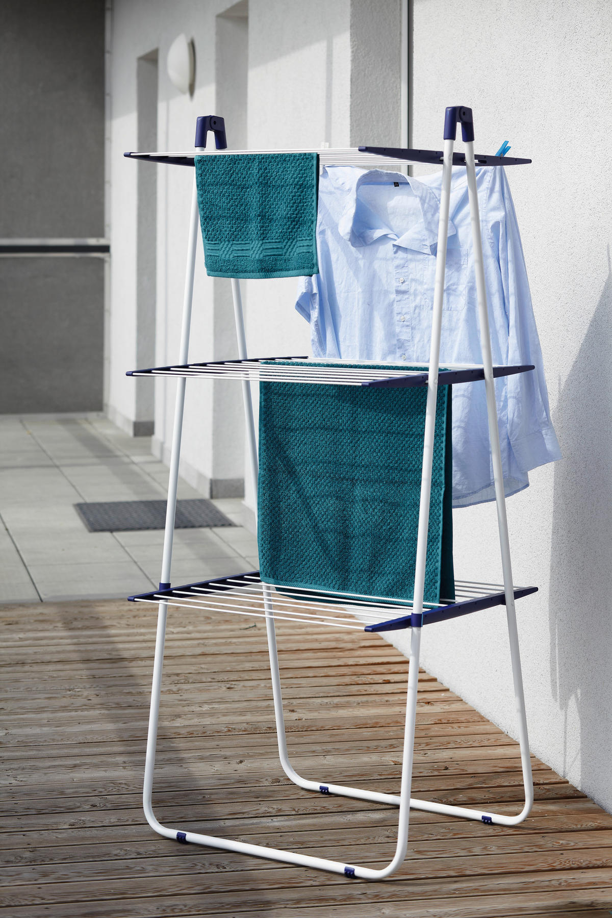 USCĂTOR DE RUFE VERTICAL - albastru/alb, Basics (155/66/61cm) - Leifheit