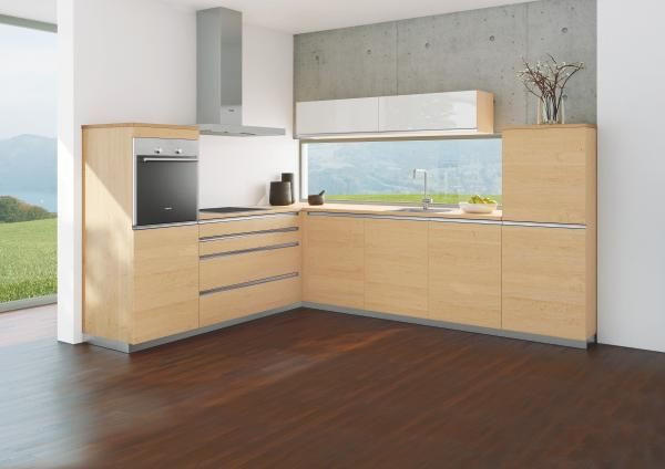 EINBAUKÜCHE   - Erlefarben/Weiß, Design, Glas/Holz - Team 7