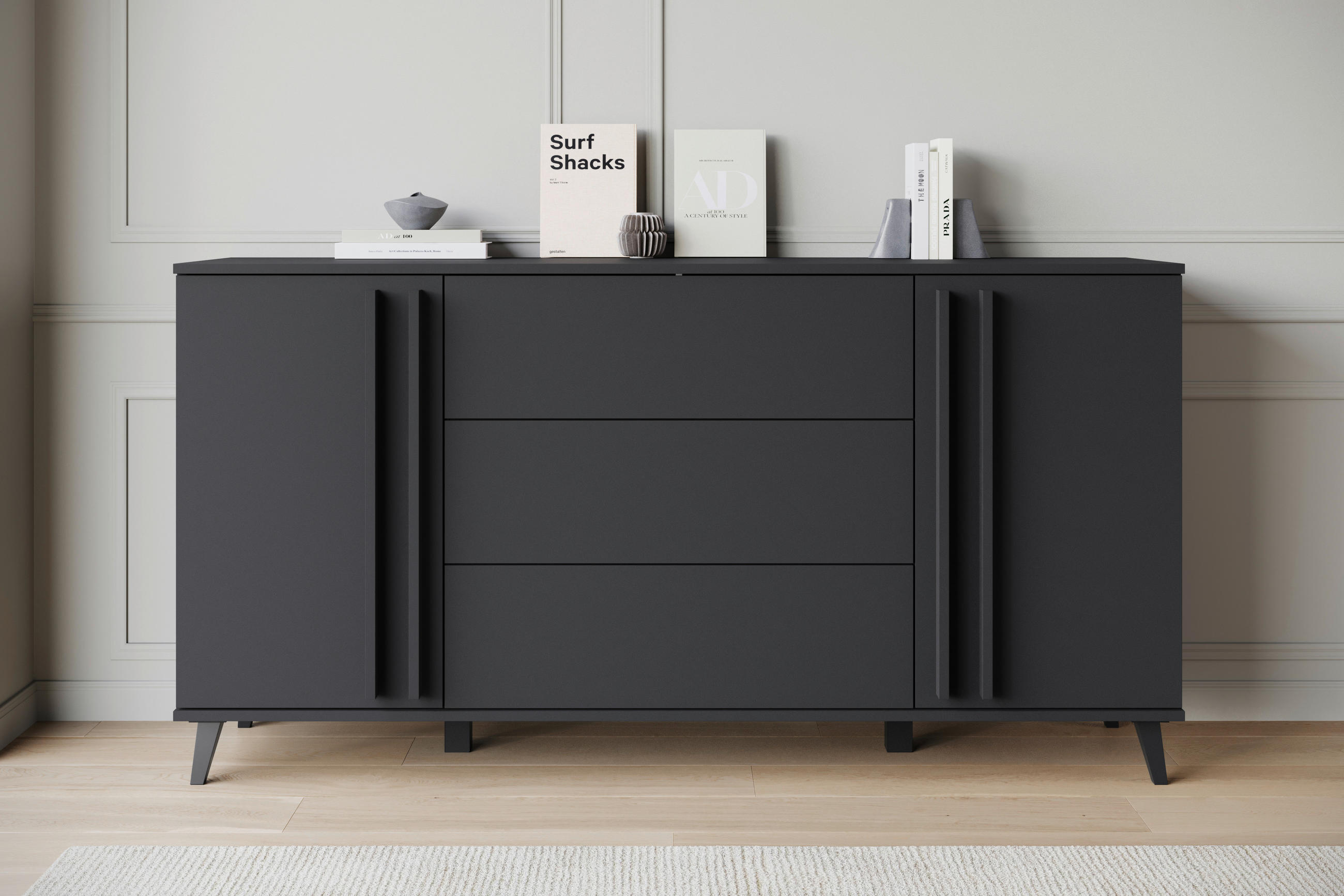 SIDEBOARD 150/77,8/39,5 cm  - svart, Trend, trämaterial/plast (150/77,8/39,5cm)