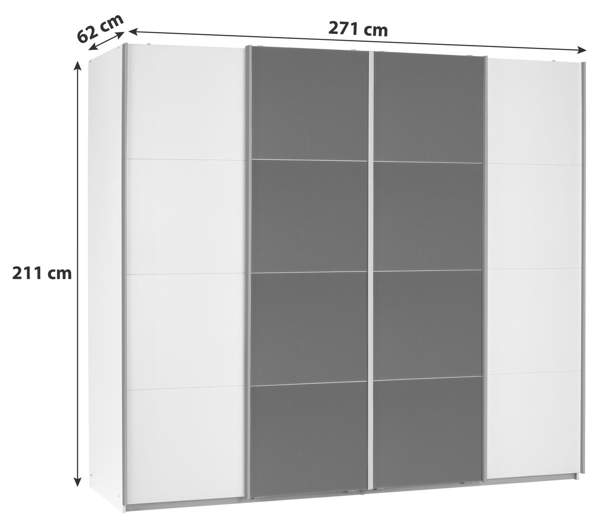 SCHIEBETÜRENSCHRANK 271/211/62 cm 4-türig Weiß  - Dunkelgrau/Alufarben, MODERN, Glas/Holzwerkstoff (271/211/62cm) - James Wood
